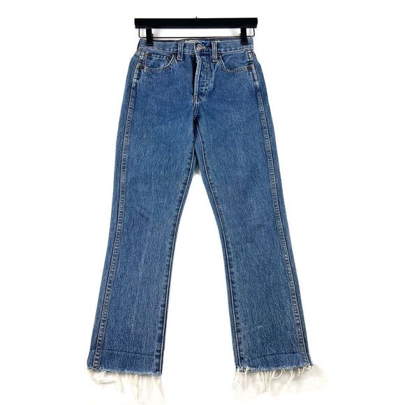 Re/Done Jeans women's 24 Blue high rise ankle button fly Mid Wash Raw Hem - Picture 1 of 9